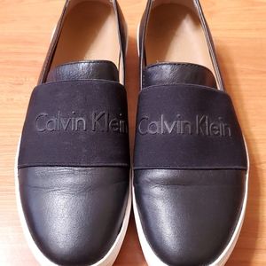 Calvin Klein leather platform slip ons